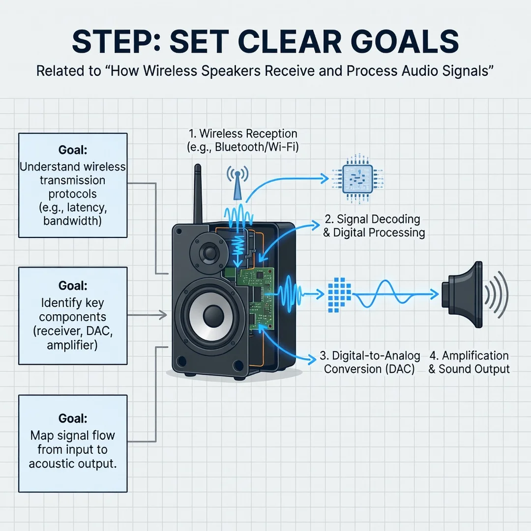 Step 3: Illustration for step: Set clear goals related to How Wireless Speakers Receive and Process Audio Si