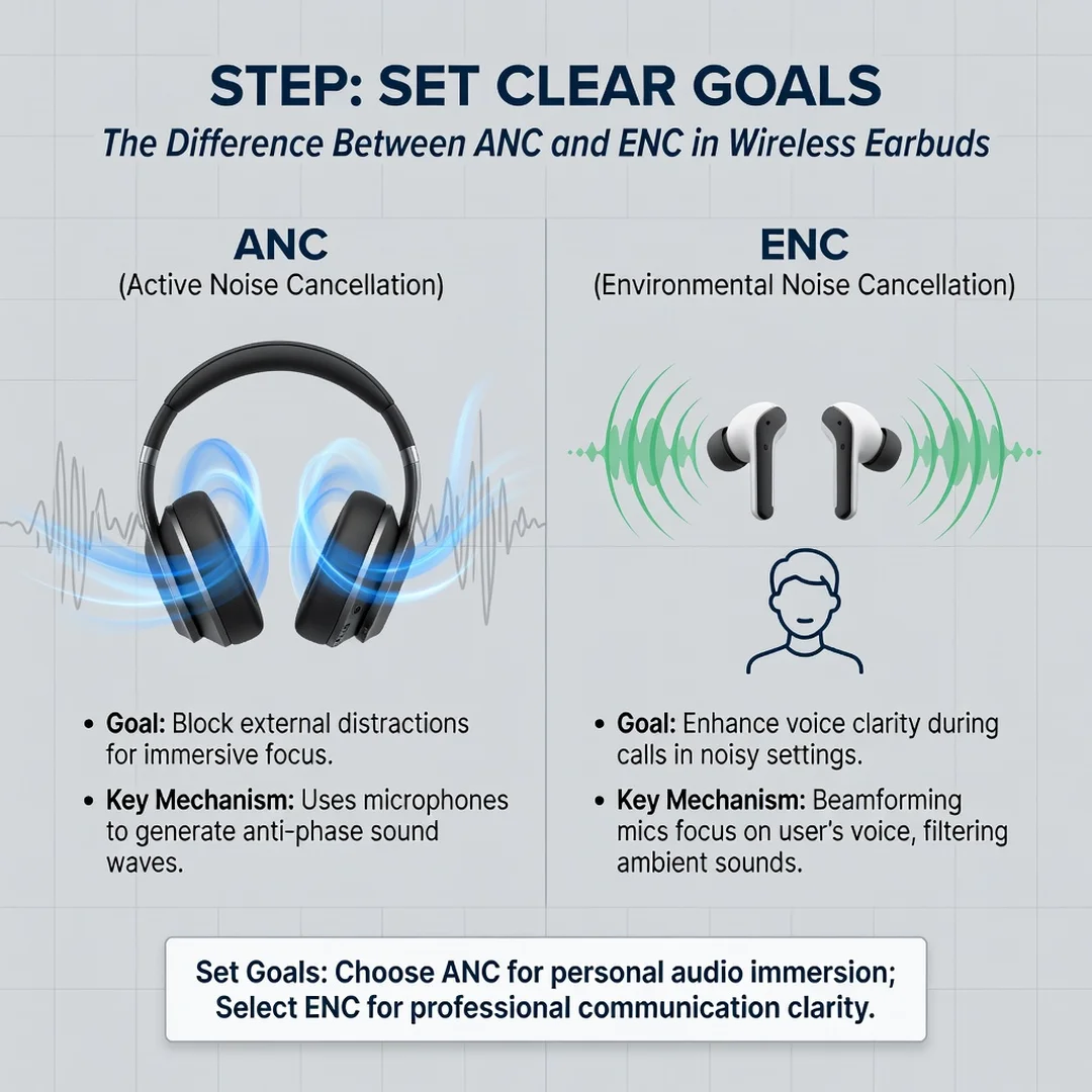 Step 3: Illustration for step: Set clear goals related to The Difference Between ANC and ENC in Wireless Ear