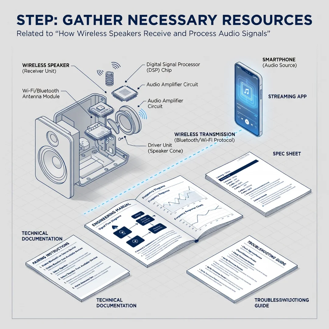 Step 4: Illustration for step: Gather necessary resources related to How Wireless Speakers Receive and Proce