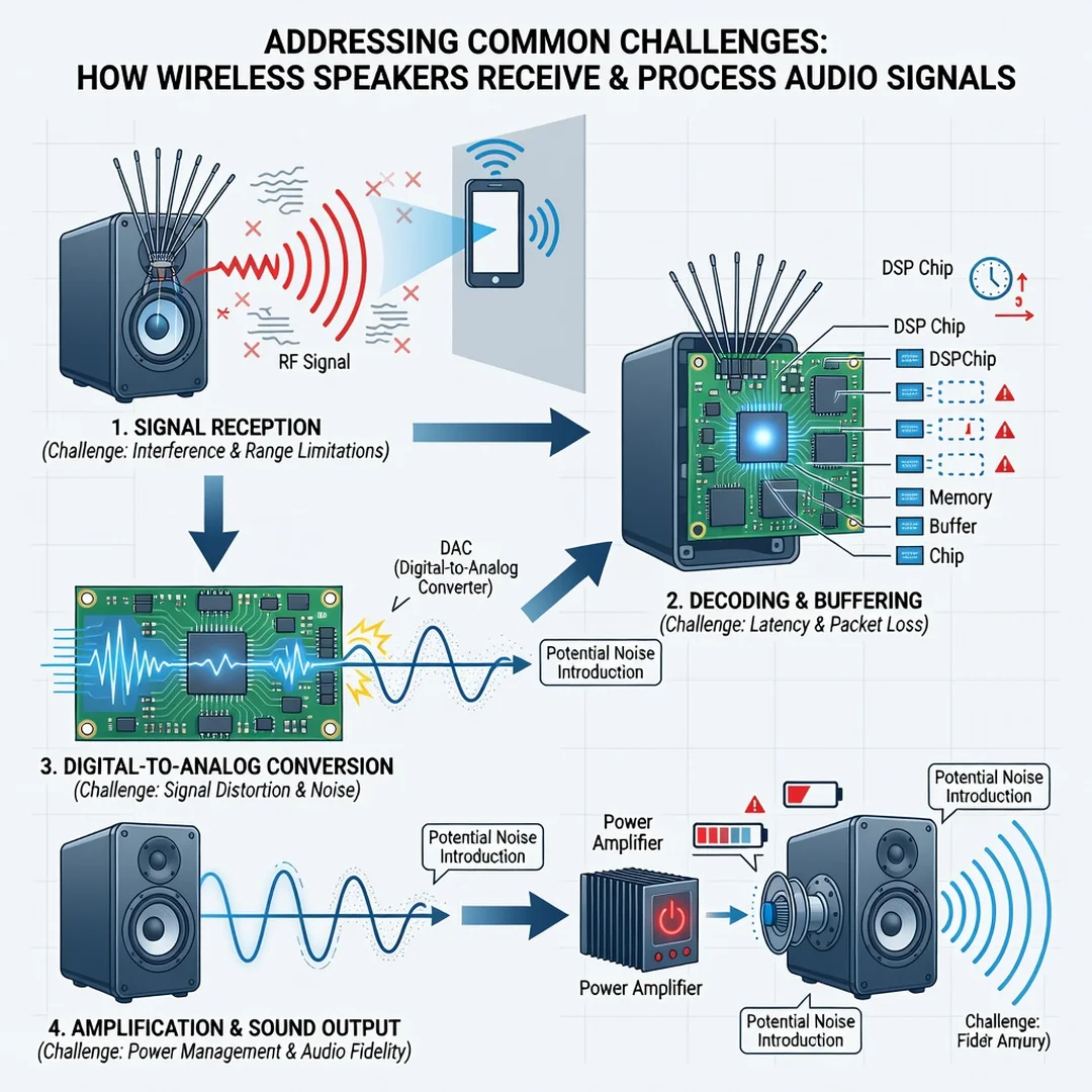 Step 7: Illustration for step: Address common challenges related to How Wireless Speakers Receive and Proces